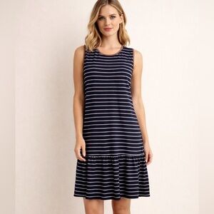 STS Sail to Sable Navy Blue White Striped Sleeveless Dress Size L